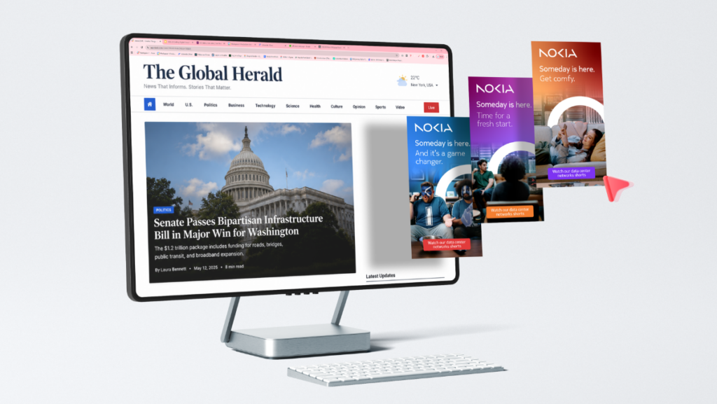 A mockup of a new website, showing the Nokia adverts we  created. 